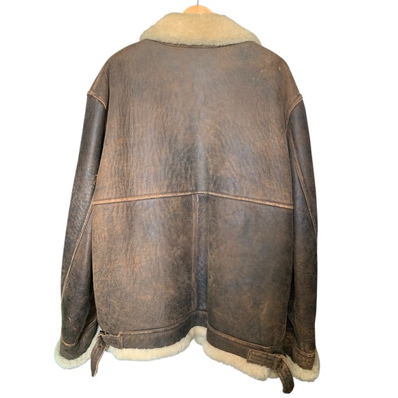 Men's ABE Distressed Brown Shearling Jacket - Picture 2 of 10